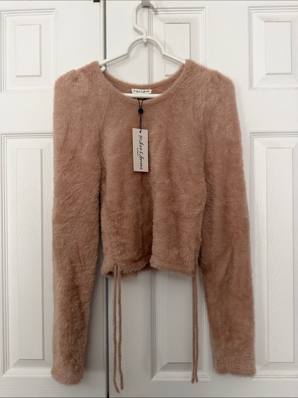 For Love And Lemons Blush Cropped Teddy Crew Sweater